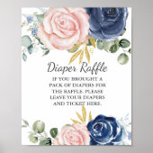 Windeln Raffle Baby Dusche Navy Blush Pink Blütenb Poster (Vorne)