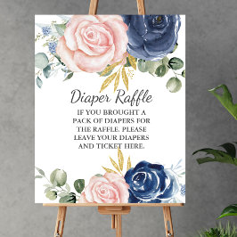 Windeln Raffle Baby Dusche Navy Blush Pink Blütenb Poster