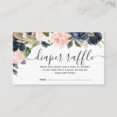 Windeln Raffle Baby Dusche Rosa Navy Blauer Blüten Begleitkarte (Vorderseite)