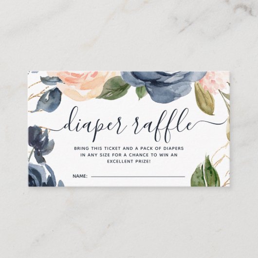 Windeln Raffle Baby Dusche Rosa Navy Blütenblume Begleitkarte (Vorderseite)