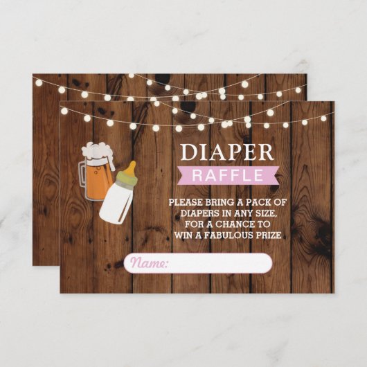 Windeln Raffle Beer Babydusche Mädchen Brauen rosa Begleitkarte (Vorne/Hinten)