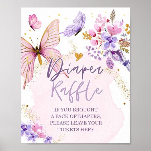 Windeln Raffle Butterfly Blumengarten Babydusche Poster (Vorne)