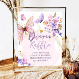 Windeln Raffle Butterfly Blumengarten Babydusche Poster