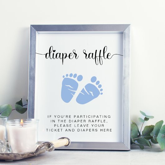 Windeln Raffle Drop off Blue Feet Baby Boy Dusche Poster