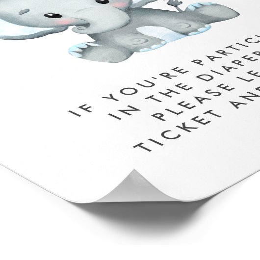 Windeln-Raffle-Drop-off Elephant Baby Boy Dusche Poster (Ecke)