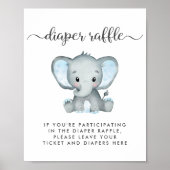 Windeln-Raffle-Drop-off Elephant Baby Boy Dusche Poster (Vorne)