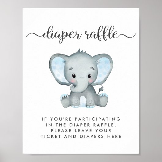 Windeln-Raffle-Drop-off Elephant Baby Boy Dusche Poster (Vorne)