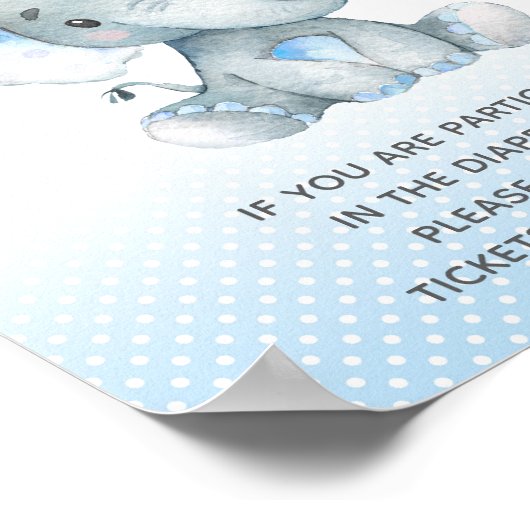 Windeln-Raffle-Drop-off Elephant Baby Boy Dusche Poster (Ecke)