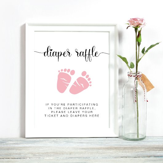 Windeln-Raffle-Drop-Off Pink Feet Baby Girl Dusche Poster