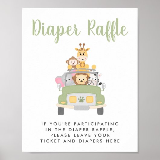 Windeln Raffle Drop Off Safari Baby Duschzeichen Poster (Vorne)