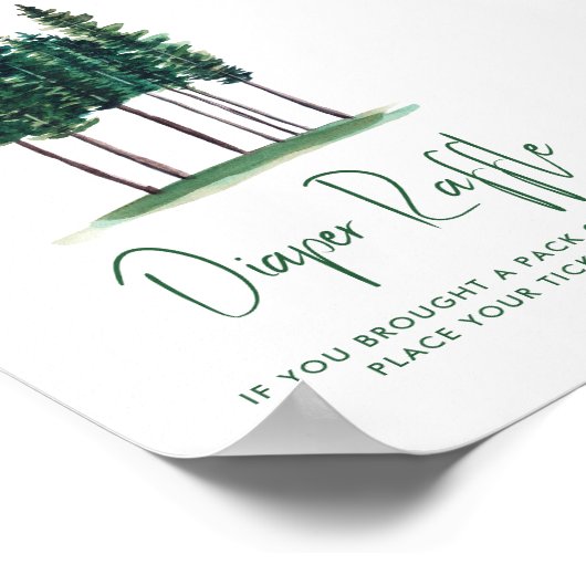 Windeln Raffle Green Rustic Pine Trees Baby Dusche Poster (Ecke)
