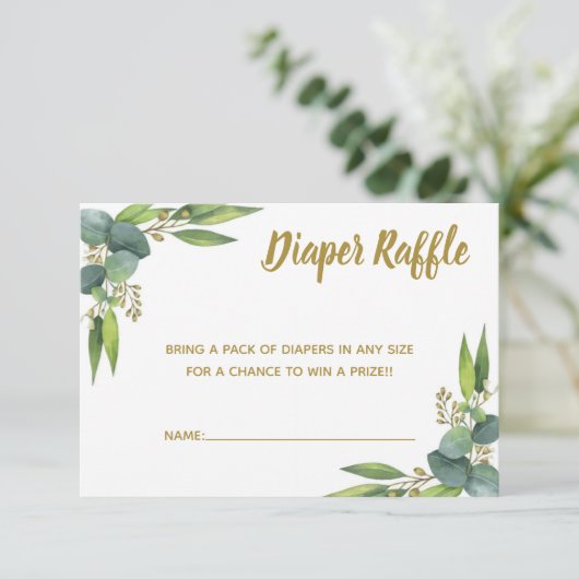 Windeln Raffle Greenery Gold Babydusche Beilage Begleitkarte (Stehend Vorderseite)