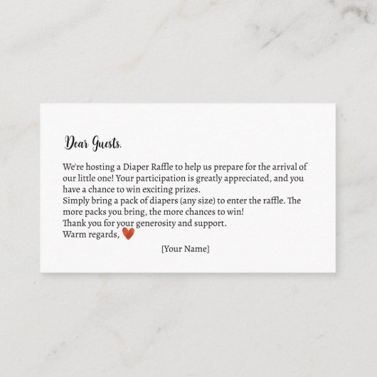 Windeln Raffle Herbst Teddy Bear Babydusche Begleitkarte (Rückseite)