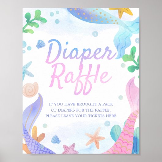 Windeln Raffle Mermaid Babydusche Schild (Vorne)