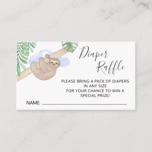 Windeln Raffle Niedlich Sloth Boy's Baby Shower Begleitkarte (Vorderseite)