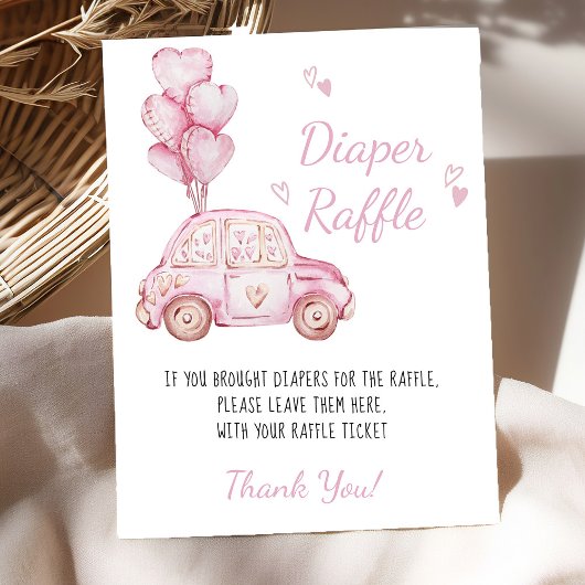 Windeln Raffle Pink Car Balloons Baby Showspiel Poster