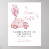 Windeln Raffle Pink Car Balloons Baby Showspiel Poster (Vorne)