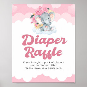 Windeln Raffle Pink Elephant Girl Babydusche Zeich Poster