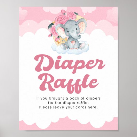 Windeln Raffle Pink Elephant Girl Babydusche Zeich Poster (Vorne)