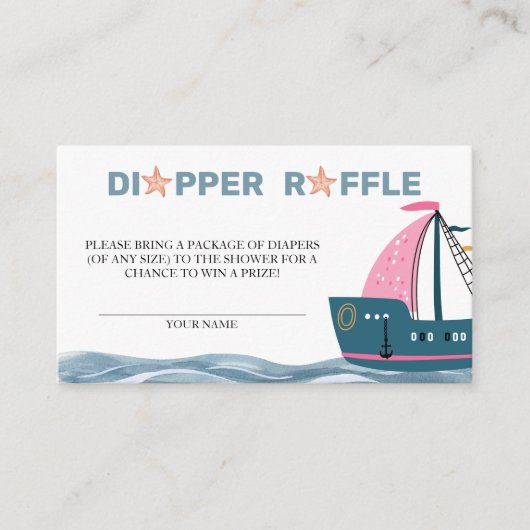 Windeln Raffle Pink Nautical Baby Dusche Begleitkarte (Vorderseite)