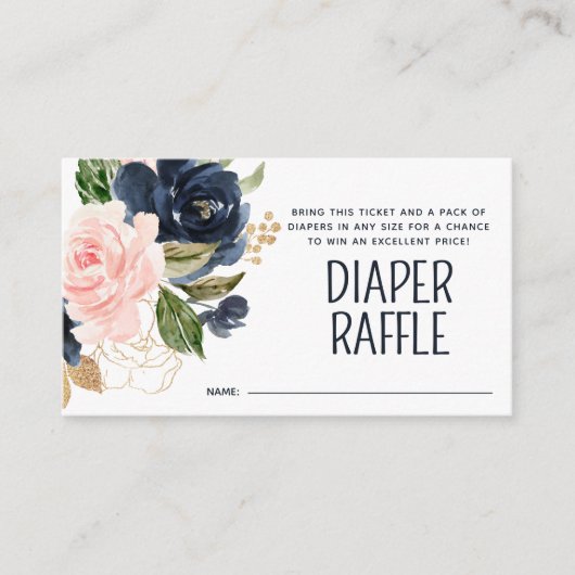Windeln Raffle Pink Navy Blumenbaby Dusche Begleitkarte (Vorderseite)