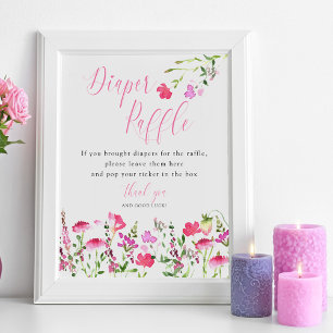 Windeln Raffle Pink Wildblume Babydusche Poster