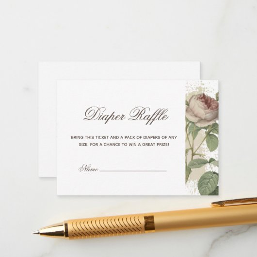 Windeln Raffle Rustic Floral Moderne Dusty Rose Ba Begleitkarte (Vorderseite/Rückseite Beispiel)