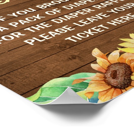 Windeln Raffle Rustikale Gelbe Sonnenblume Kinderd Poster (Ecke)