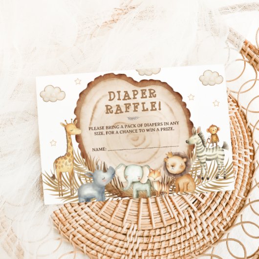 Windeln Raffle Safari Tiere Kinderdusche Rustikal Begleitkarte