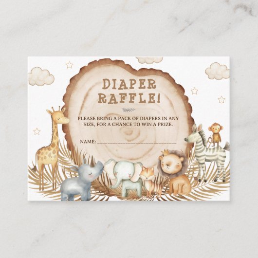 Windeln Raffle Safari Tiere Kinderdusche Rustikal Begleitkarte (Vorderseite)