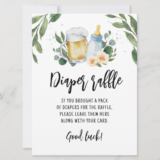 Windeln Raffle Schild Game Baby Braut Grünpflanzen Einladung (Vorderseite)