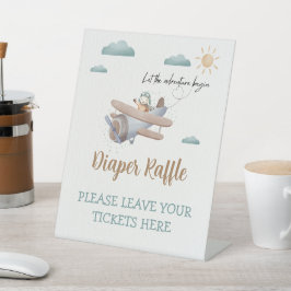 Windeln-Raffle-Schild hier Airplane-Baby-Dusche Sockelschild