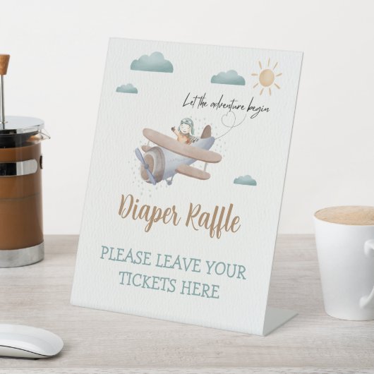 Windeln-Raffle-Schild hier Airplane-Baby-Dusche Sockelschild (In SItu)