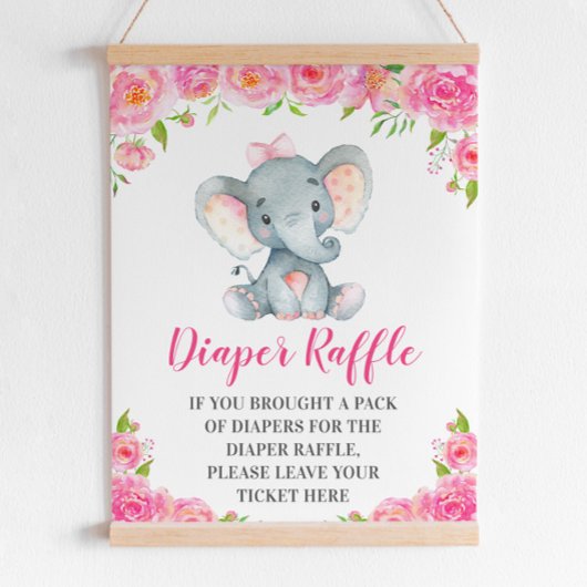 Windeln Raffle Schild Pink Elephant Baby Girl Dusc