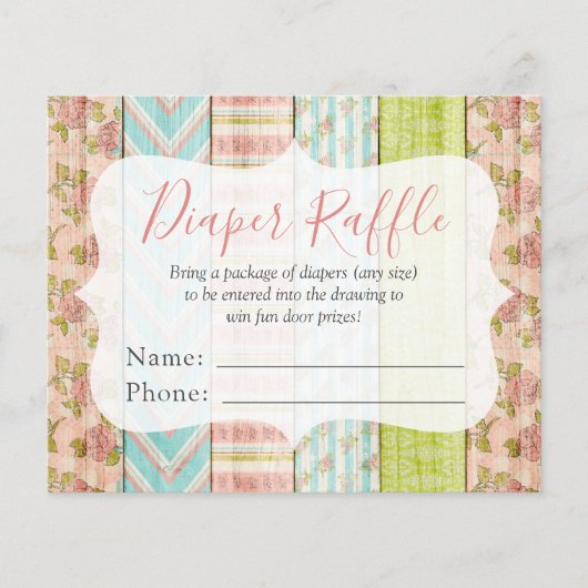 Windeln Raffle Shabby Rose Kinderdusche Eintrittsk Flyer (Vorne)