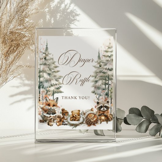 Windeln Raffle Sign Winter Wasserfarben Tiere Poster