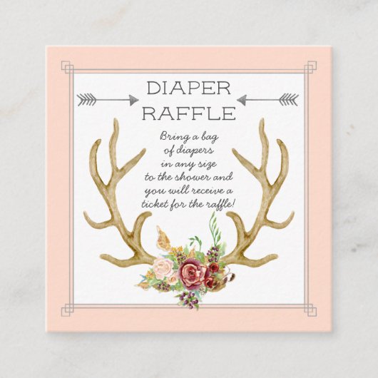 Windeln Raffle Ticket Boho Deer Antlers Blush Rose (Vorderseite)