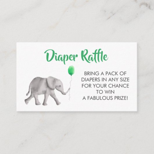 Windeln Raffle Ticket Elephant Babydusche, grün Begleitkarte (Vorderseite)