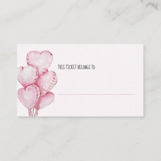 Windeln-Raffle-Ticket mit rosafarbenen Herzblasen Begleitkarte (Rückseite)