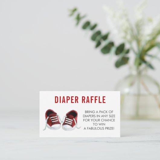 Windeln-Raffle-Ticket, Red Sneakers Babydusche Begleitkarte (Stehend Vorderseite)