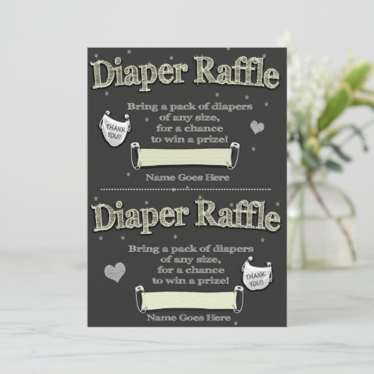 Windeln Raffle Tickets Niedlich Babydusche Einladung (Stehend Vorderseite)
