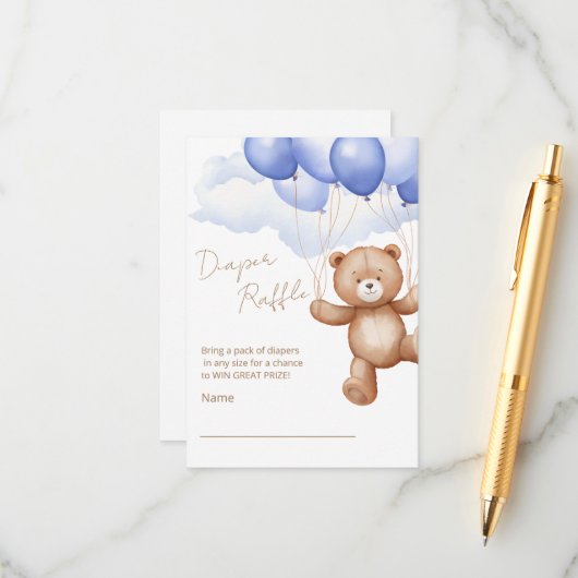 Windeln Raffle Umschließkarte für eine Babydusche. Begleitkarte (Vorderseite/Rückseite Beispiel)