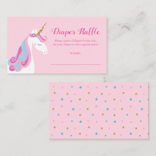 Windeln Raffle Unicorn Pink Babydusche Begleitkarte (Vorne/Hinten)