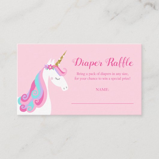 Windeln Raffle Unicorn Pink Babydusche Begleitkarte (Vorderseite)