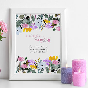 Windeln Raffle Wildblume Baby Showspiel Poster
