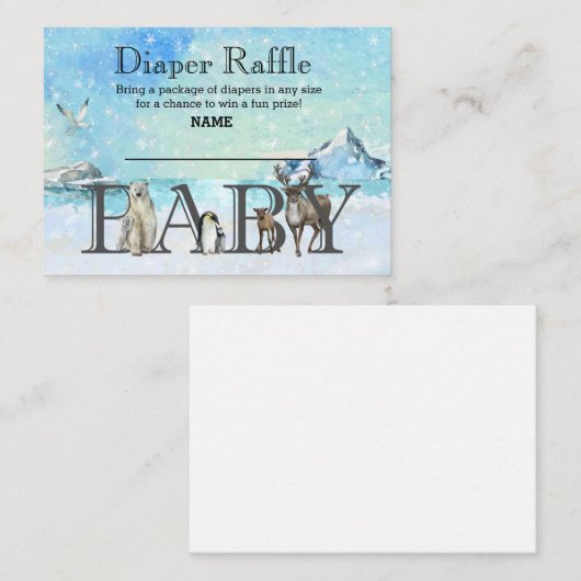 Windeln Raffle Winter Arctic Animal Baby Dusche Begleitkarte (Vorne/Hinten)