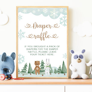 Windeln Raffle Winter Snowflake Woodland Poster