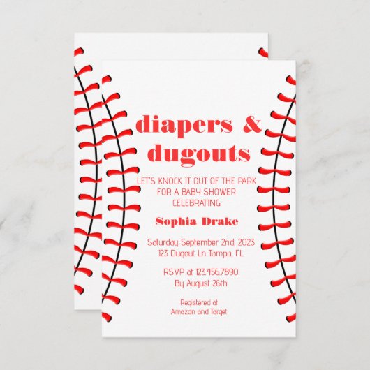 Windeln und Dugouts Baseball Baby Shower laden ein Einladung (Vorne/Hinten)