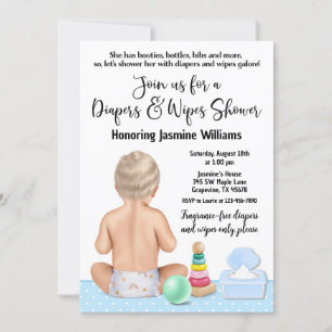 Windeln und Feuchttücher Baby Shower Einladung für