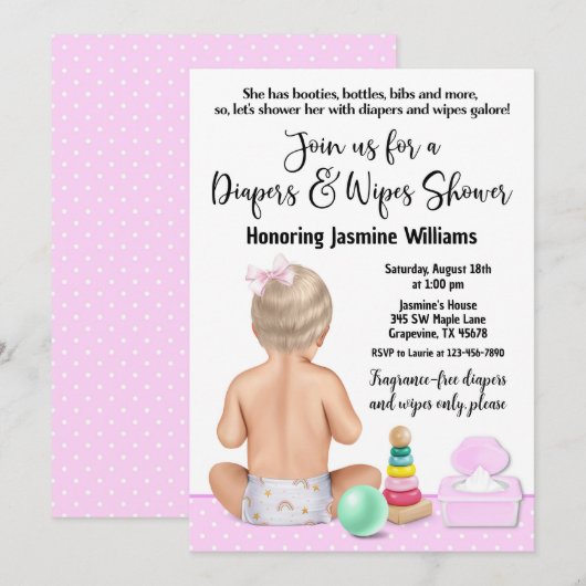 Windeln und Wischsäulendusche Einladung (Vorne/Hinten)